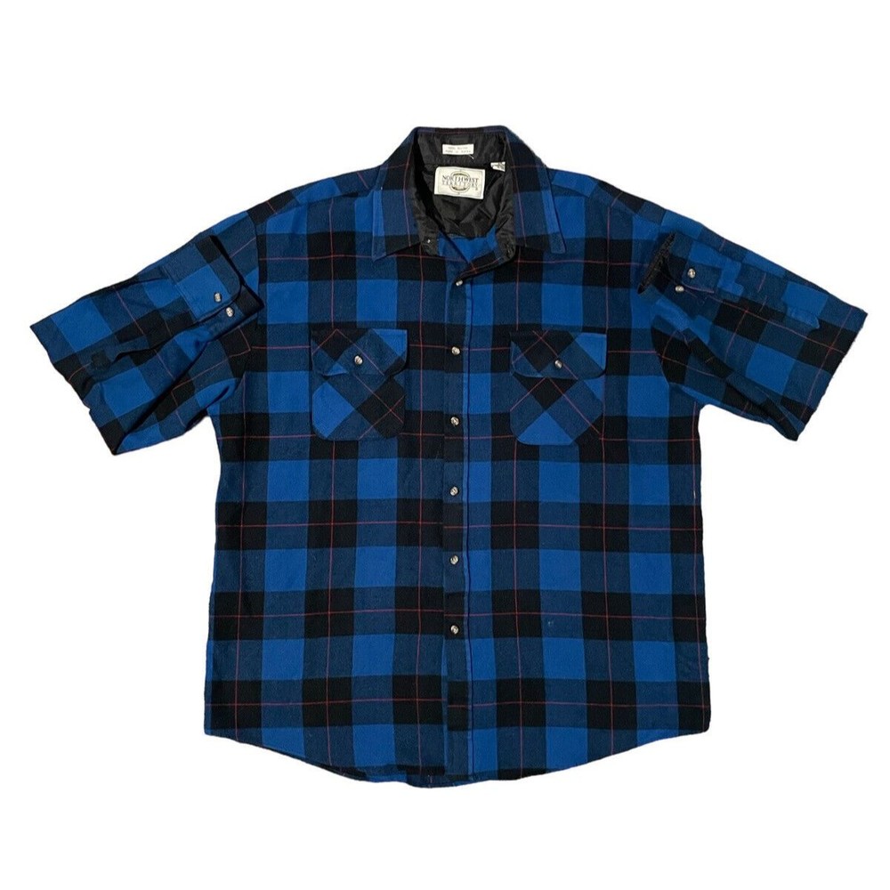 Vintage Northwest Territory Blue Red Black Flannel Button Down Shirt 2XL